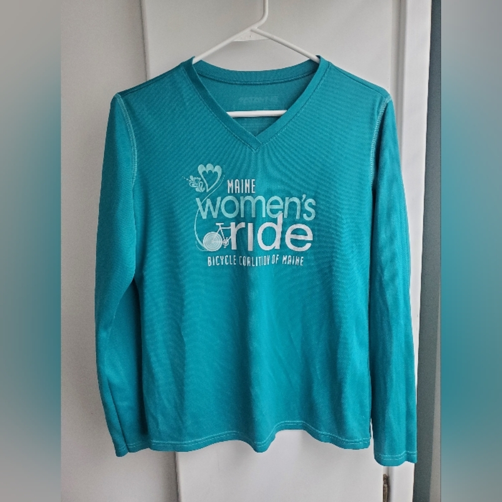 Teal V-Neck Long Sleeve Top Maine Womens Ride Size Medium